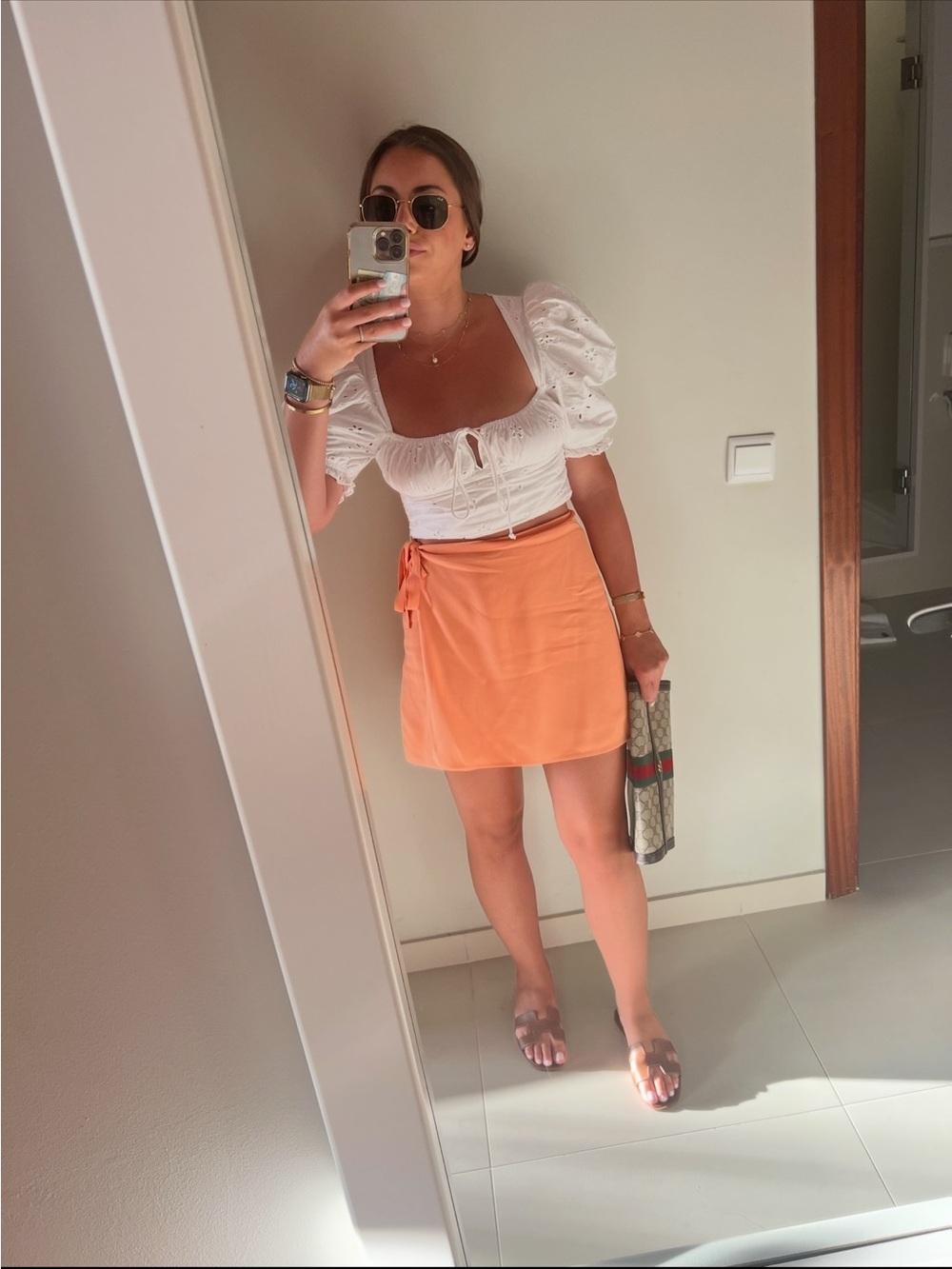 Aritzia Peach-Orange Wrap Mini Skirt